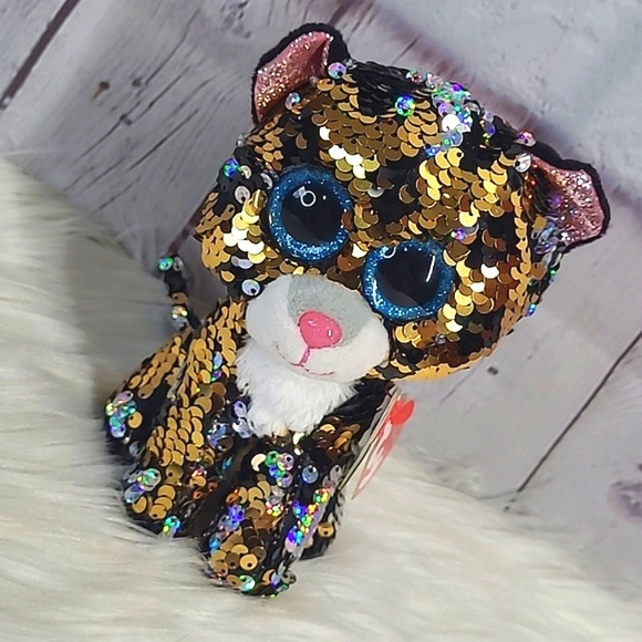 Ty Sterling Leopard Cat Sequin Flippables Ty Beanie Boos Plush Stuffed Animal - Picture 2 of 16